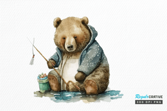Download Watercolor Daddy Bear Fishing Clipart - Daddy bear Collection